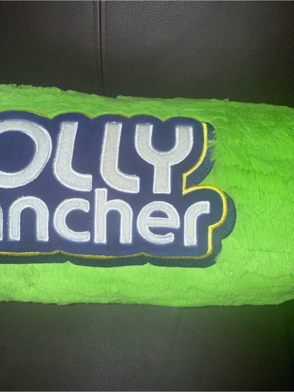 Jolly Rancher Green Plush Cylinder Decorative Pillow Embroidered Logo